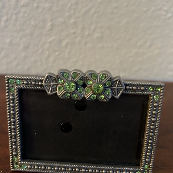 Vintage Jeweled Antiqued Style Photo Frame. Holds 2x3 Photo Art Deco Green - Picture 2 of 4